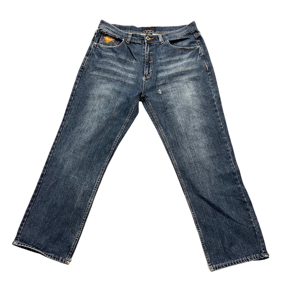 Phat Farm Baggy Jeans‎ Mens 40 Blue Dark Wash Good Y2K Streetwear Embroidered